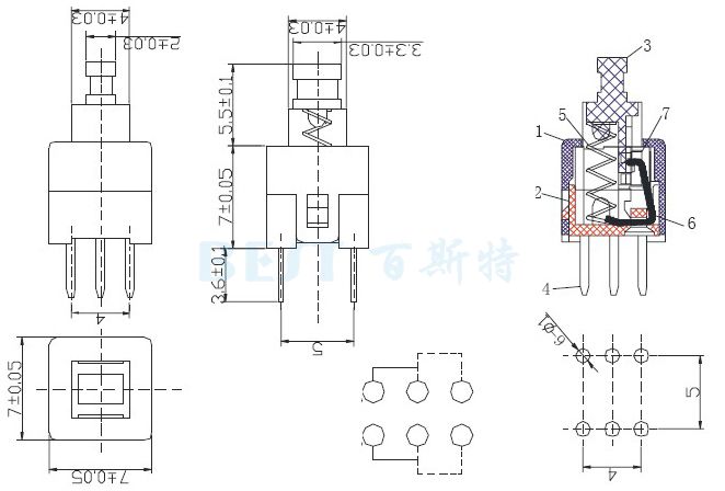 按鍵開關PS-22E07參考圖紙