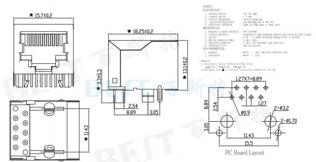 rj45插座網絡插頭5621 10P8C 1*1