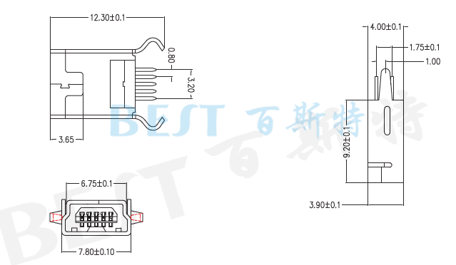  USB插座USB-4T-05參考圖紙