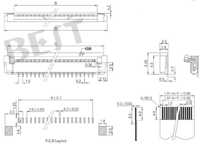 FPC連接器1.0K-DX-NPWB-T/R參考圖紙