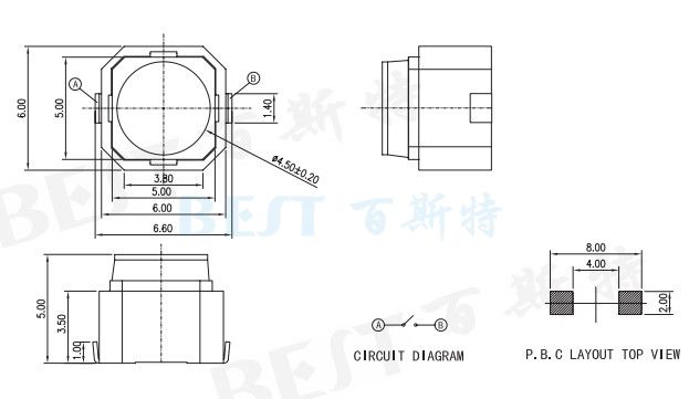 貼片輕觸開關6*6_TS-0603_參考圖紙